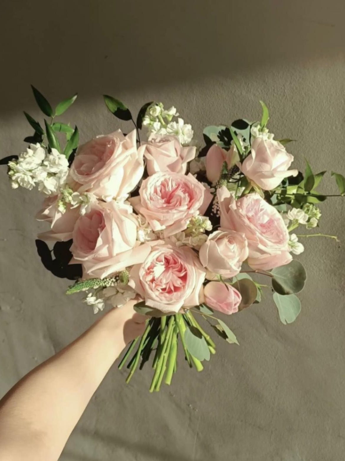 Adoria romantic · round bridal bouquet in blush, ivory, white and soft green — alternate view