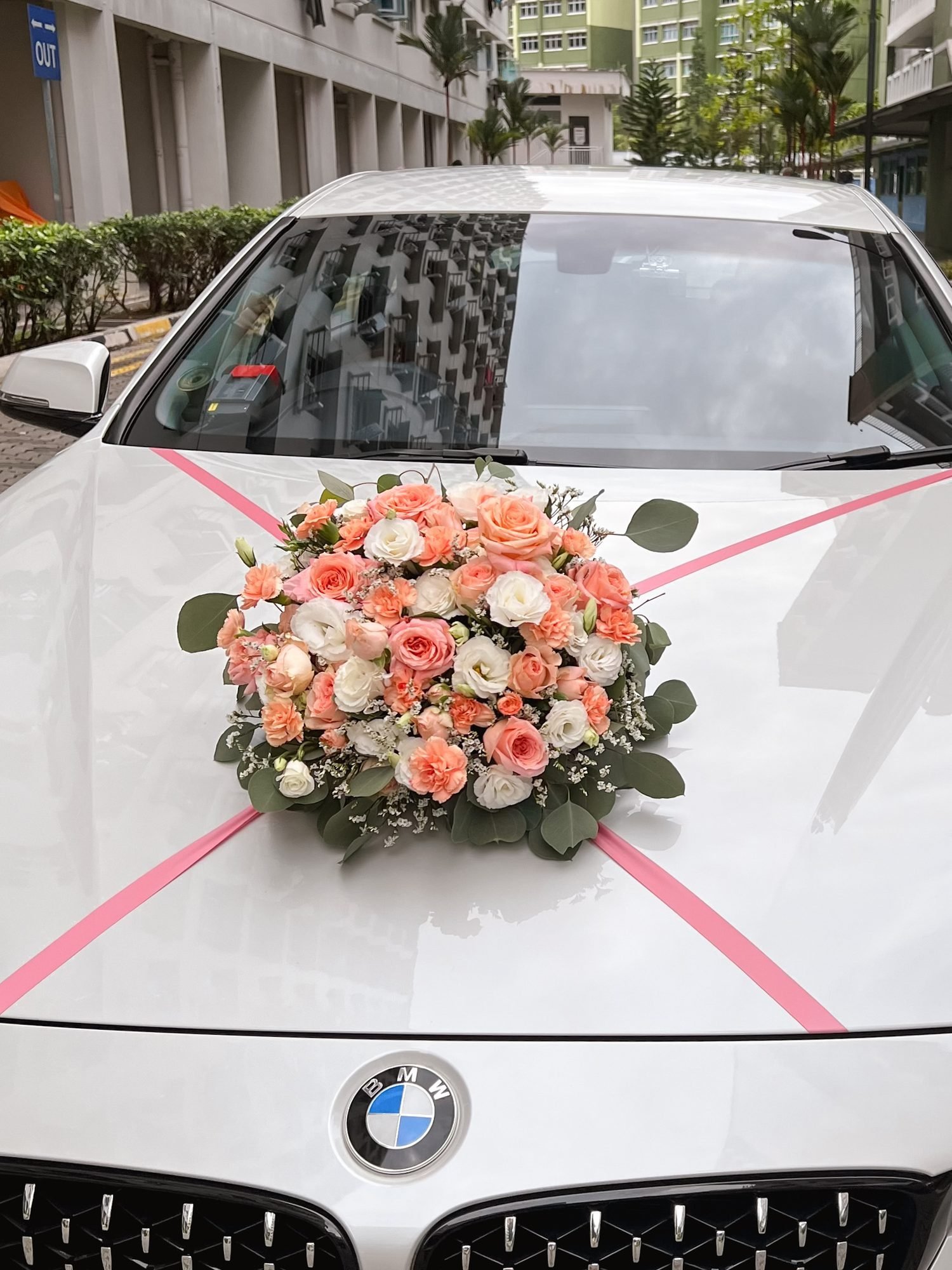 Naomi romantic · round bridal bouquet in blush, peach, ivory and eucalyptus — alternate view