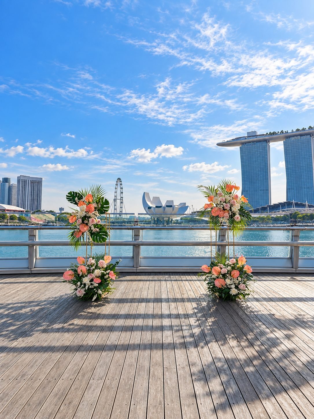 Waterfront ceremony flowers at Monti on Marina Bay